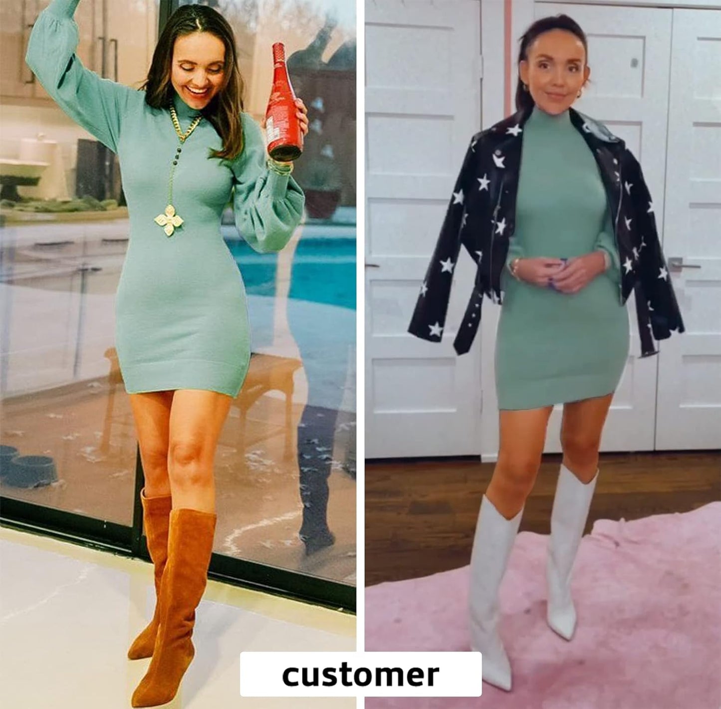 Women'S 2026 Mock Neck Ribbed Long Sleeve Bodycon Pullover Cute Mini Sweater Dress Vacation Outfits Winter Clothes